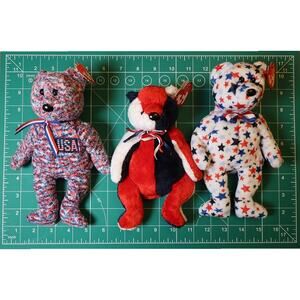 3 Patriotic VTG TY Beanie Babies Red, White & Blue USA The Patriot MWMT